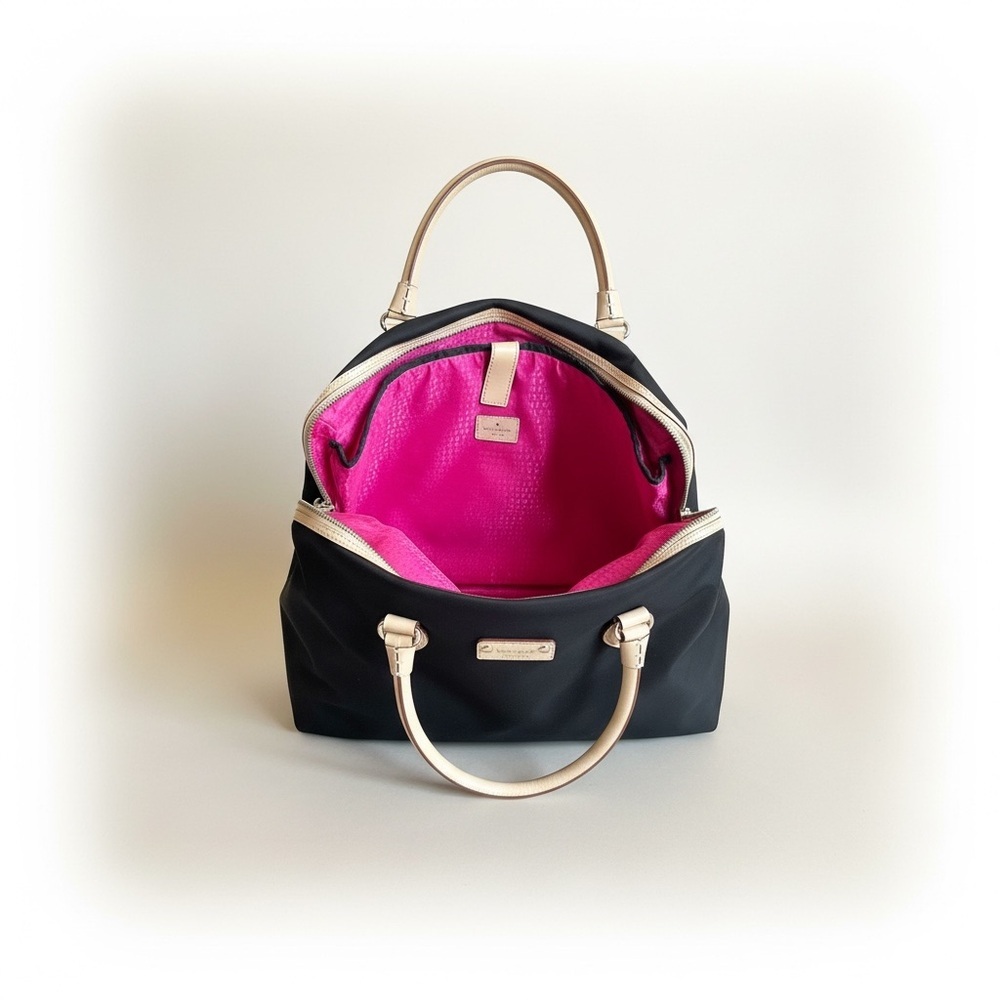 Kate Spade Black Nylon Satchel Tote NWOT – Pink Interior, Crossbody Strap - Picture 9 of 11